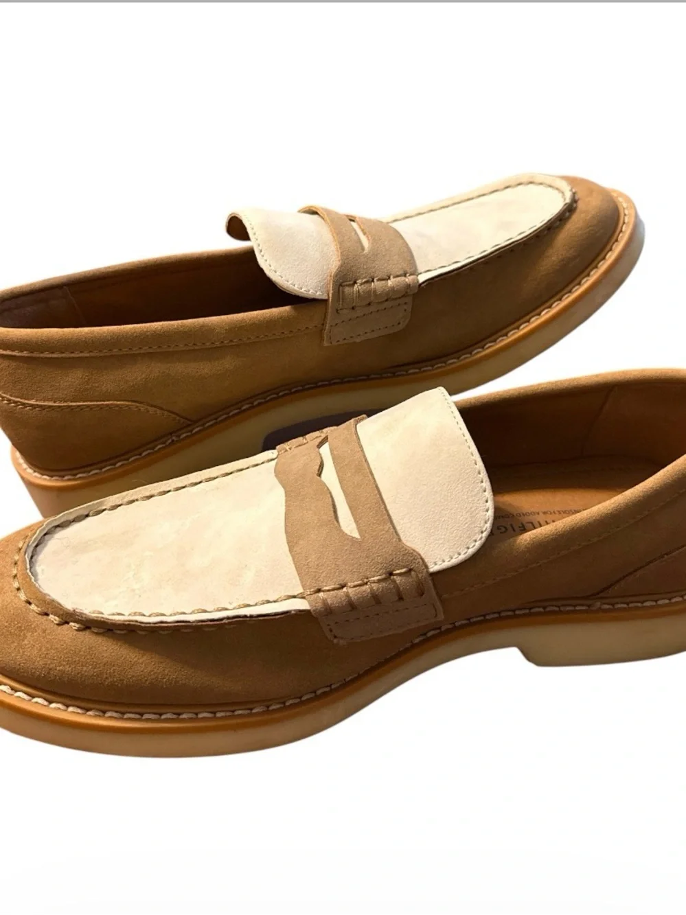 Tommy Hilfiger Sector Two-Tone Suede Penny Loafers - Tan & Cream Sz 9.5